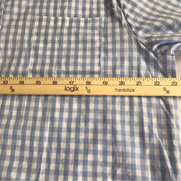 E. Retro Button Down High Low Blouse Women’s Size XXL Blue / White Long Sleeve - Picture 6 of 14